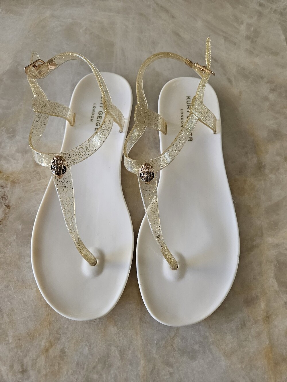 Kurt Geiger White And Gold Glitter Sandals